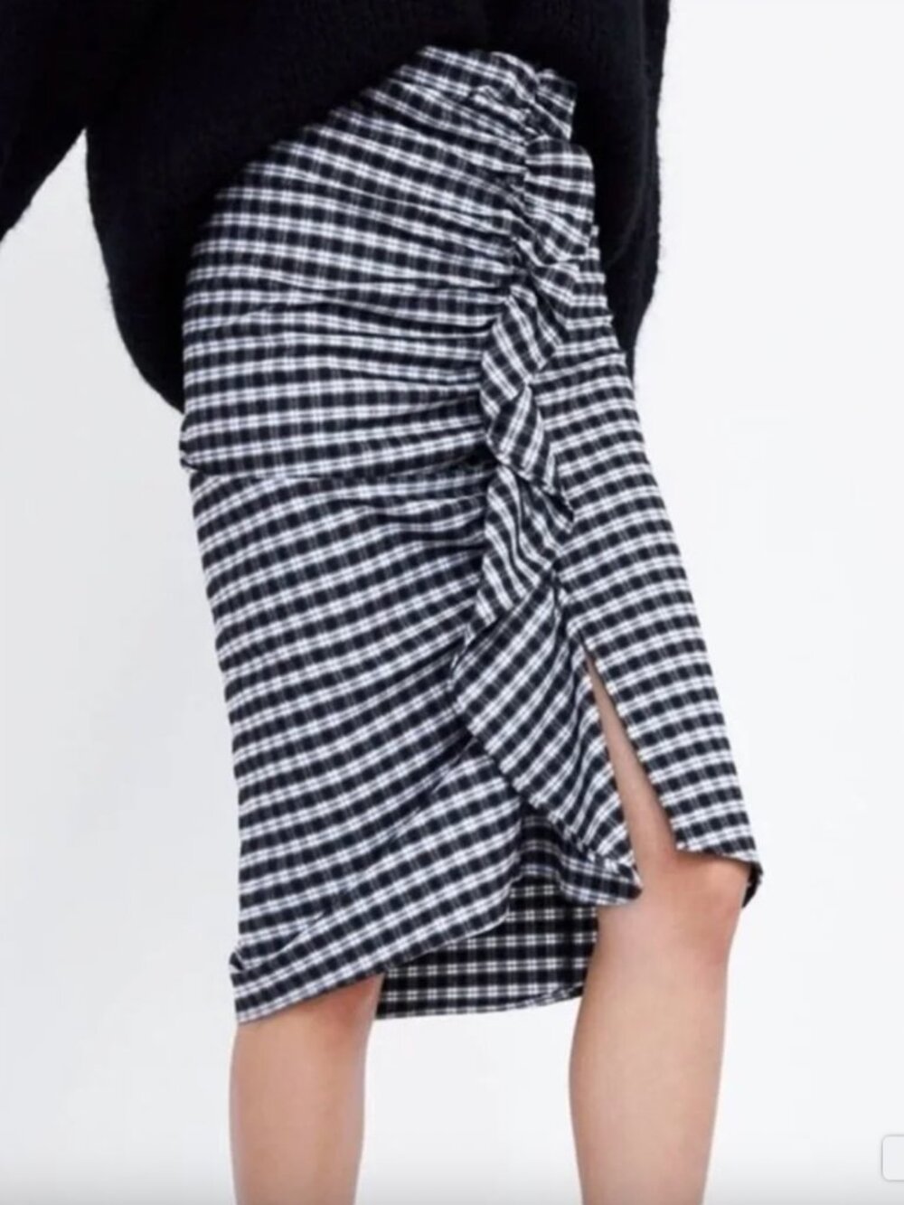 Zara Plaid Ruffle Skirt Black and White